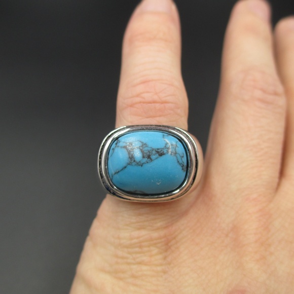 Size 6 Silver Tone Lia Sophia Blue Stone Band Ring - Picture 3 of 7